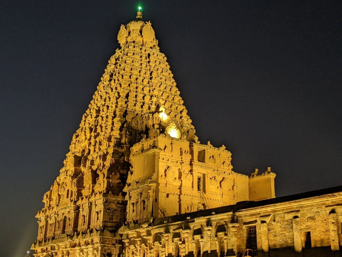 Brihadisvara Big Temple Tower Night Illumination