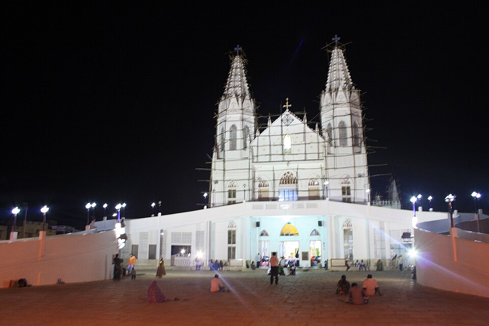 Stunning Evening Illumination at Velankanni Basilica